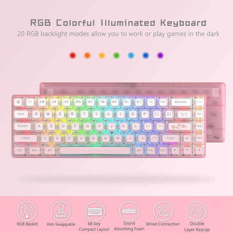 Womier 60% Keyboard Gaming Pink - Wired Creamy Mechanical Keyboard, WK68 Hot-Swappable RGB Custom Mini Key Board with Arrow Keys/Software Supported, Prelubrication Linear Switch (WK68-Pink) - Image 4